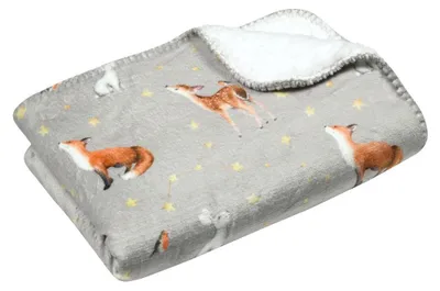 Produktbild von STOF | Decke - 70 x 100 cm - Waldtiere - grau - Kinderdecke - Rehchen - mit Sternen - genäht