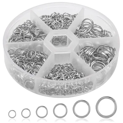 Produktbild von Biegeringe - 970 Stück offene Spaltringe in 6 Größen 4/5/6/7/8/10 mm - Schmuckherstellung und DIY-Bastelarbeiten - Silber