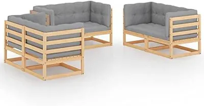 Produktbild von 6-TLG. Gartenlounge Set Gartenmöbel Set Sitzgruppe Gartensofa Sitzgarnitur Gartenlounge mit Kissen Gartengarnitur Balkonmöbel Loungemöbel Kiefer Massivholz