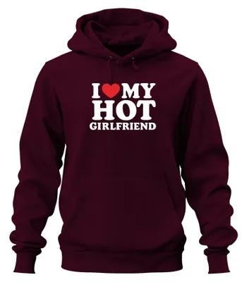Productafbeelding van Ik hou van mijn y vriendin - Grappig cadeau - Valentijnsdag/Vrijgezellenfeest - Uni hoodie/hoodie, bordeauxrood, maat S