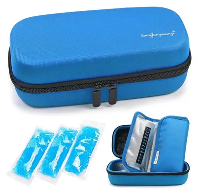 Image de Poche isotherme pour l'insuline, sac de voyage, mini-glacière, médicaments, isolant, portable, étui avec 3 packs de gel réfrigérant, couleur bleu