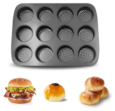 12er Hamburgerbrötchen-Backform, Antihaft, Kohlenstoffstahl, 29x22 cm