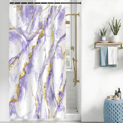 Image de Rideau de douche - Revêtement anti-moisissures - Salle de bain - Aspect marbre lavande - 120x180 cm