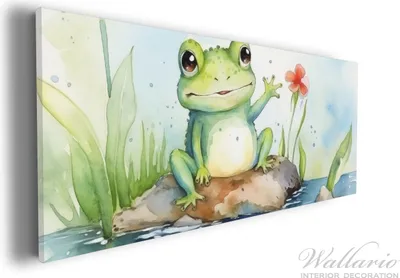 Produktbild von Wallario Premium Leinwandbild Frosch in Aquarell in Größe 30 x 75 cm