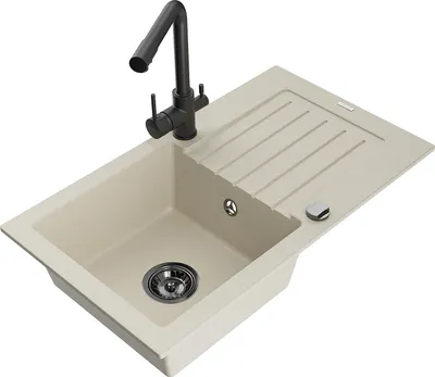 Image de Mexen Pablo Évier en granit 1 bac avec égouttoir et mélangeur Duero, Beige - 6510-69-671600-70