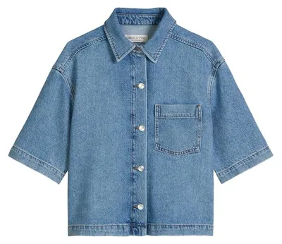 Produktbild von Marc O’Polo Casual (318) Jeanshemd, lockere Passform, überlappender Kragen, Lyocell, steif, hellblaue Waschung 016 016 M
