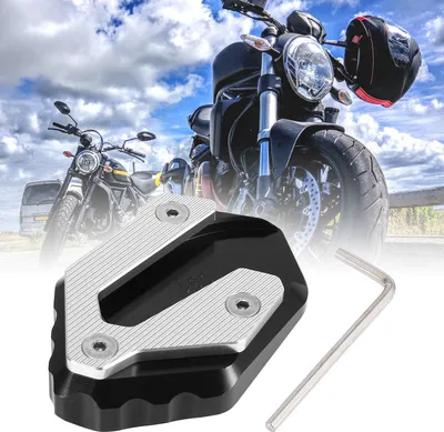 Image de Béquille Plaque Stationnement Support Côté Support Coussin pour Moto Noir