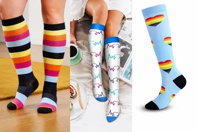 Produktbild von 3 Paar Damen Kompressionssocken Stützstrümpfe Sport Reise Bunt L/XL (39-42)
