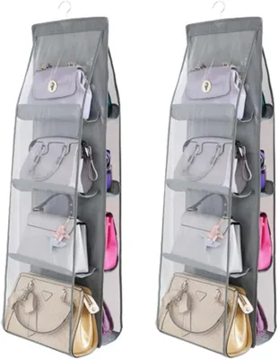 Produktbild von 2 Damen-Taschenorganizer – zum Aufhängen im Kleiderschrank – faltbar – für Kleidung/Bettwäsche/Schuhe