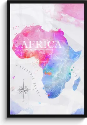 Produktbild von MuchoWow® MuchoWow® Gerahmtes Poster Aquarell - Weltkarte - Afrika 60x90 cm - Poster mit zchwarzem Bilderrahmen - Kunst