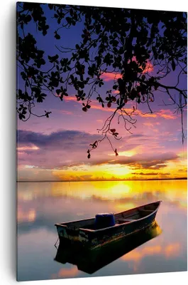 Produktbild von Bild auf Leinwand - Leinwandbild - Einteilig - Boot Sonnenuntergang See Himmel - 70x100cm - Wand Bild - Wandbilder - Leinwanddruck - Wanddekoration - Leinwand bilder - Wandbild - PA70x100-2967