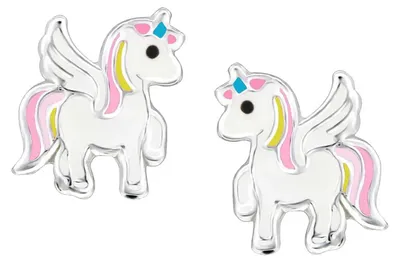 Produktbild von Kinderohrringe Einhorn 925 Silber Regenbogenfarben