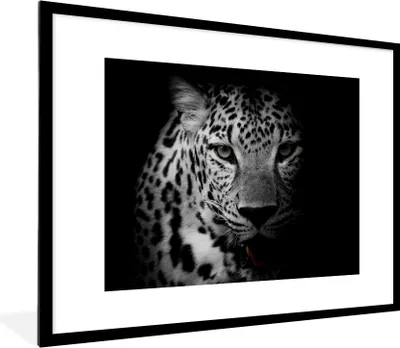 Produktbild von MuchoWow® Gerahmtes Poster Tiere - Schwarz - Weiß - Panther - Porträt 80x60 cm - Poster mit Schwarzem Bilderrahmen Wandposter Rahmen Foto Bilder - Schlafzimmer-Dekorationen - Fotoposter