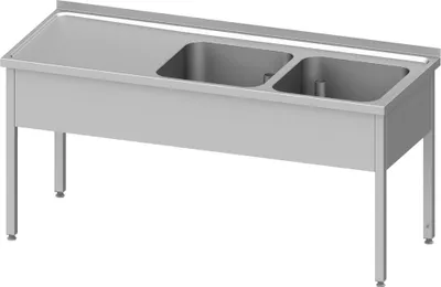 Produktbild von Spültisch ohne Grundboden 1200x600x850 mm, mit zwei Becken rechts, mit Aufkantung, verschweißt