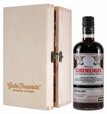Produktbild von Meisner Ochsenschluck Kräuterlikör mit Geschenk-Holzkiste