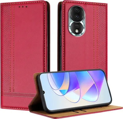Obrázek produktu pro Pouzdro pro Honor 80 kožené flipové pouzdro s funkcí stojánku červené