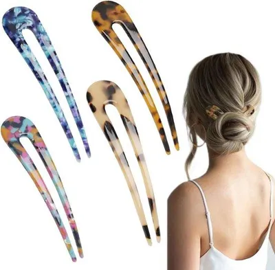 Produktbild von Haarspangen für Brötchen - Schneckenhäkchen-Haarzubehör für Frauen - französische U-Pin-Haarstifte - 4 Stück - Langhaarzubehör