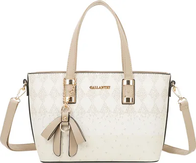 Produktbild von Gallantry, Shopper Damen mit Rautenmuster und gestreuter Typografie, Beige