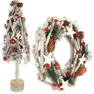 Produktbild von COM-FOUR® Set Adventskranz Ø 36 cm & Deko-Weihnachtsbaum 60 cm - Weihnachtsdeko