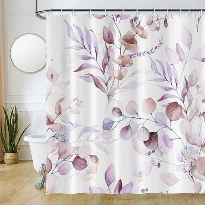Productafbeelding van Unyqoos® douchegordijn, 180 x 200 cm, polyester met eucalyptusprint – waterdicht en schimmelwerend, machinewasbaar, inclusief 12 haken