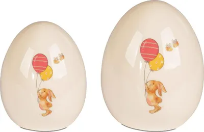 Produktbild von 2er Set LED Deko Eier OSTERHASE mit Ballon H. 12 + 18cm mit Timer Formano F26