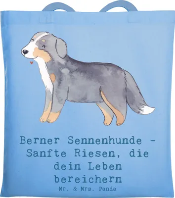 Produktbild von Mr. & Mrs. Panda Shopping Tasche Berner Sennenhund Freude - Sky Blue - Geschenk, Laptoptasche, Hunderassen Charakter, Uni, Schultasche, Familienmitglieder, Pflege