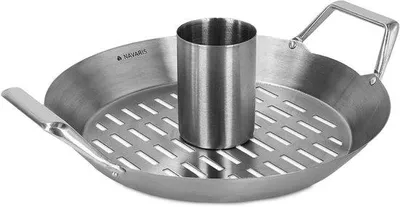 Immagine prodotto di Portapolli per il barbecue - Portapolli in acciaio inox con griglia di sgocciolamento - Ideale per polli in lattina di birra