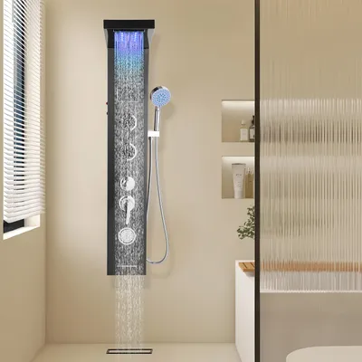Immagine prodotto di Jopassy pannello doccia per bagno Sistema doccia idromassaggio Doccia a pioggia Pannello doccia multifunzionale 5 grandi getti massaggianti Colonna doccia, nero