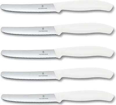 Produktbild von Victorinox | Swiss Classic Set | Tomaten-, Brötchen-, Tafelmesser | 5-teilig | Weiß | ideal für präzises Schneiden | hochwertige Schweizer Qualität | spülmaschinengeeignet