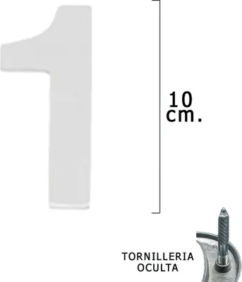 Image de Nombre en métal "1" argent mat 10 cm. avec vis cachées (1 pièce blister)