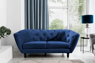Produktbild von Sofa Designersofa CHARLOTTE 2-Sitzer in Stoff Matt Velvet Dunkelblau