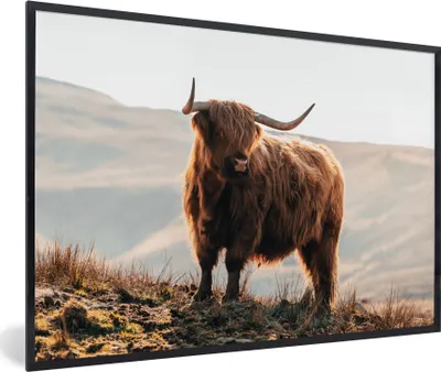 Produktbild von MuchoWow® Gerahmtes Poster Schottische Highlander - Tiere - Ländlich - Landschaft - Kuh - Natur 90x60 cm - Poster mit Schwarzem Bilderrahmen Wandposter Rahmen Foto Bilder - Fotorahmen - Foto-Plakat