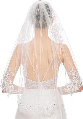 Produktbild von Kurze Hochzeitshaube mit Strass und Blumenstickerei