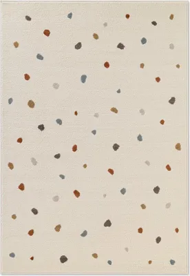 A rug with a pattern of scattered dots.