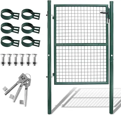 Immagine prodotto di Porta da giardino di 125x100 cm, realizzata in metallo, acciaio zincato, adatta per recinzioni a siepe, cancelli, porte di accesso al cortile. Include maniglia in acciaio inossidabile e 3 chiavi. Colore: verde