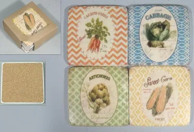 Produktbild von Untersetzer  Stein Set - 4 teilig im Antik Look - Gemüse
