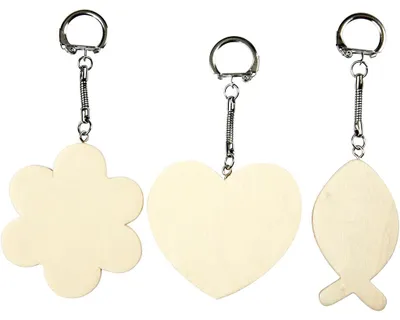 Produktbild von Schlüsselanhänger aus Holz, Größe 6-7 cm, Dicke 3 mm, 3 Stk/ 1 Pck [HOB-576841]