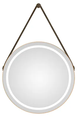 Produktbild von LED Wandspiegel 50 cm, gold, Alurahmen, neutralweiß, IP24, Lederband