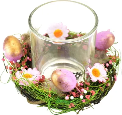Produktbild von Kerzenhalter mit dekoriertem Kranz rosa Ø12 cm