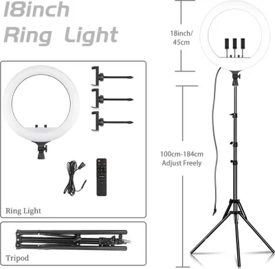 Obrázek produktu pro 18palcové LED kruhové světlo, výkon 55 W, jas 4000 lumenů, světlo se stativem 184 cm