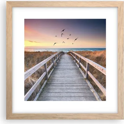 Produktbild von Gerahmtes Poster - Rahmen in heller Eiche - Eintrag auf der Strand - 30x30 cm - Wand Bild - Wanddeko - Wandbilder - Kunstposter - Wandposter - Bilderrahmen - Bilder - Kunstdruck - P2NAC30x30-4647