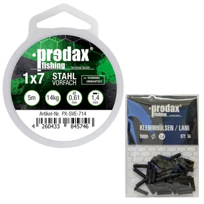 Produktbild von Predax Stahlvorfach 1x7 schwarz 5m 14kg + 50 Klemmhülsen 1,4mm - Set