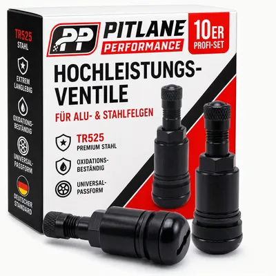 Produktbild von Metallventil TR525 Reifenventil aus Aluminium für PKW SUV Autoventil bis 14 bar Farbe: Schwarz Anzahl: 10er Set