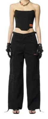 Produktbild von Heron Preston Vintage Wash Canvas Cargo Schwarze Damenhosew35 Low Rrp649