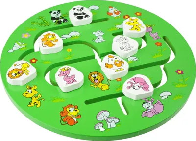 Produktbild von Buntes Labyrinth-Puzzle aus Holz mit Tierbewegungsspur aus Holz