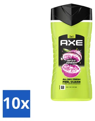 Zdjęcie produktu dla 10 sztuk żelu pod prysznic Axe 3-w-1 Epic Fresh – grejpfrut i ananas – 250 ml – zestaw ekonomiczny