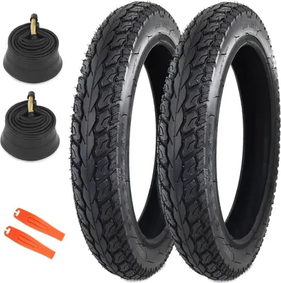 Image de MEGHNA Pack de 2 pneus 14 pouces E-Bike + chambre à air 14 AV32mm + démonte-pneu