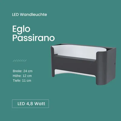 Produktbild von Eglo 98729 PASSIRANO LED Außen-Wand-/Deckenleuchte 5W Schwarz Weiss Warmweiss IP44