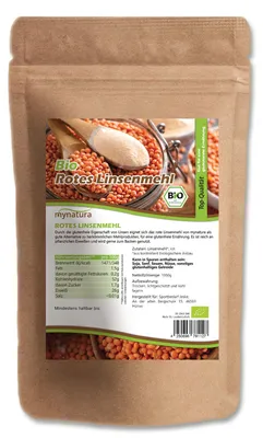 Produktbild von Mynatura Rotes Linsenmehl  – Glutenfreies pflanzliches Mehl (1kg) - 3 Beutel