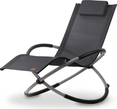 A dark gray lounge chair with a metal frame, shown on a white background.